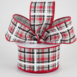 2.5"x10yd Printed Plaid On Royal Burlap, Light Grey/Red/Black/White  OC37