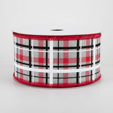 2.5"x10yd Printed Plaid On Royal Burlap, Light Grey/Red/Black/White  OC37