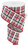 2.5"x10yd Printed Plaid On Royal Burlap, Light Grey/Red/Black/White  OC37