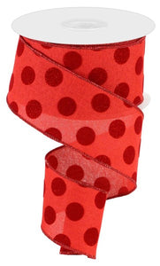 2.5"x10yd Velvet/Glitter Polka Dots, Red/Red  MY52