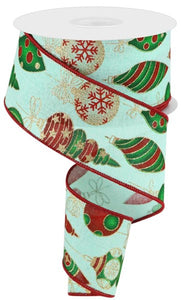 2.5"x10yd Hanging Christmas Ornaments, Mint/Dark Red/Green/Gold/White B102