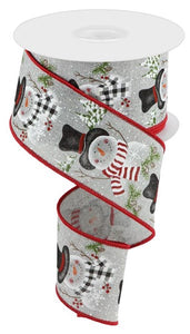 2.5"X10yd Snowman w/Pine Trees On Royal, Light Grey/Red/Black/Green  B102