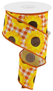 2.5"x10yd Sunflower On Faux Royal, Rust/Yellow/Orange/Brown  FF88