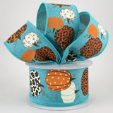 2.5"x10yd Leopard Pumpkins On Royal Burlap, Turquoise/Cream/Orange/Brown, Black  MY30