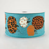 2.5"x10yd Leopard Pumpkins On Royal Burlap, Turquoise/Cream/Orange/Brown, Black  MY30