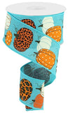 2.5"x10yd Leopard Pumpkins On Royal Burlap, Turquoise/Cream/Orange/Brown, Black  MY30