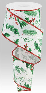 2.5"x10yd Winter Foliage, White/Green/Red  J46