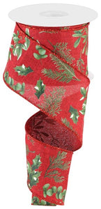 2.5"x10yd Winter Foliage, Burgundy/Sage Green/Red/White  FF43