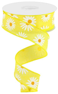 1.5"x10yd Daisy On Royal Burlap, Yellow/White/Orange  MA55