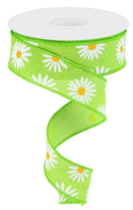 1.5"x10yd Daisy On Royal Burlap, Lime/White/Yellow/Orange  MY64