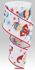 2.5"x10yd Elves On Royal Burlap, White/Light Beige/Turquoise/Brown/Red/Black  B106