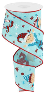 2.5"x10yd Elves On Royal Burlap, Ice Blue/Turquoise/Red/Brown/Light Beige/Black  B105