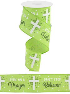 2.5"x10yd Don't Stop Believin' Cross On Royal Burlap, Bright Green/White/Charcoal  J81