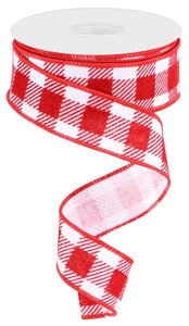 1.5"x10yd Glitter Velvet Check, White/Red  FB4