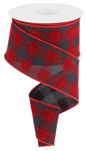 2.5"X10yd Glitter Velvet Check, Black/Red  J42 B12