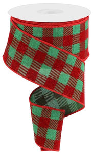 2.5"X10yd Glitter Velvet Check, Emerald Green/Red  B9