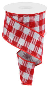 2.5"X10yd Glitter Velvet Check, Grey/Red  B9