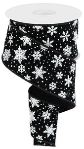 2.5"x10yd Mini Snowflake On Velvet, Black/White  FF49