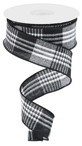 1.5"x10yd Three Stripe Rectangular Plaid Check, Black/White  B108