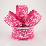 1.5"x10yd Mini Rose On Royal Burlap, Hot Pink/White  MY42