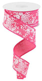 1.5"x10yd Mini Rose On Royal Burlap, Hot Pink/White  MY42