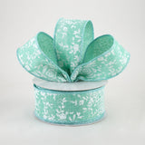 1.5"x10yd Mini Rose On Royal Burlap, Dark Mint/White  J72