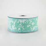1.5"x10yd Mini Rose On Royal Burlap, Dark Mint/White  J72