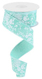 1.5"x10yd Mini Rose On Royal Burlap, Dark Mint/White  J72