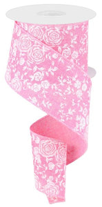 2.5"x10yd Mini Rose On Royal Burlap, Pink/White  OC4