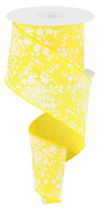 2.5"x10yd Mini Rose On Royal Burlap, Yellow/White  J80