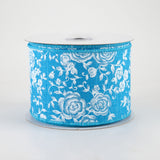 2.5"x10yd Mini Rose On Royal Burlap, Turquoise/White  J80