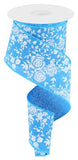 2.5"x10yd Mini Rose On Royal Burlap, Turquoise/White  J80