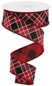 1.5"x10yd Diagonal Check On Royal Burlap, Cranberry/Black/White  MY55