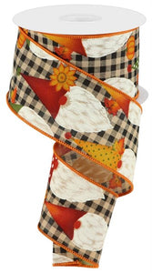2.5"x50yd Gnome W/Pumpkins And Leaves On Check, Tan/Burgundy/Orange/Yellow  WL50