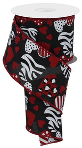 2.5"x10yd Zebra Leopard Print Hearts On Canvas, Black/Red/White  FF16