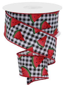 1.5"x10yd Watermelon Slice On Gingham Check, Black/Red/Green  MY62