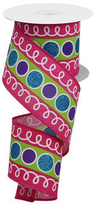 2.5"x10yd Stripe Glitter Circle W/Loops, Turquoise/Purple/Lime/Pink/White  OC18