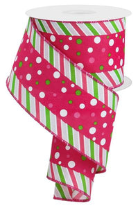 2.5"x10yd Multi Polka Dot/Multi Stripe, Pink/White/Spring Green  MY3