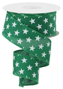 1.5"x10yd Random Stars, Emerald Green/White  FF19