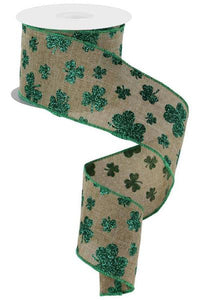 2.5"x10yd Glitter Shamrocks, Light Beige/Kelly Green  MY28