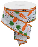 1.5"x10yd Patterned Carrots On Faux Royal Burlap, White/Orange/Green/Black/White  FF72