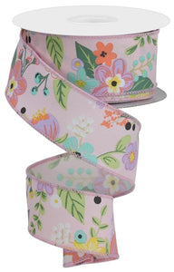 1.5"x10yd Graphic Florals, Light Pink/Peach/Lavender/Yellow/Blue/Green  FF75