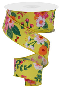 1.5"x10yd Graphic Florals, Yellow/Pink/Orange/Green/Blue  FF76
