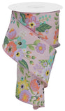 2.5"x10yd Graphic Florals, Light Pink/Peach/Lavender/Yellow/Green  FF16