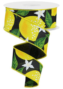 1.5"x10yd Lemons On Royal, White/Yellow/Green/Black  MY47