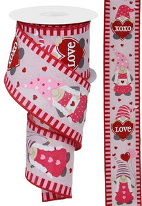 2.5"x10yd Valentine Gnomes On Royal, Powder Pink/White/Pink/Grey  MY7