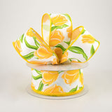 1.5"x10yd Tulips On Diagonal Weave, White/Yellow/Gold/Green/Lime  MY12