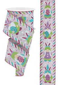 2.5"x10yd Easter Glitter Gnomes On Royal, Powder Pink/White/Robins Egg Blue/Lavender  MY10
