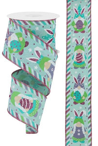 2.5"x10yd Easter Glitter Gnomes On Royal, Mint Green/White/Robins Egg Blue/Lavender  MY10