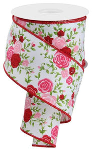 2.5"x10yd Mini Roses On Royal Burlap, White/Pink/Red/Green  MY9